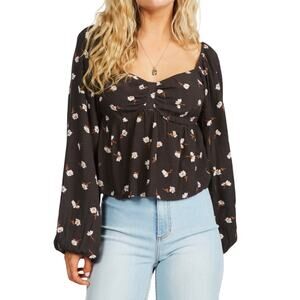 BILLABONG LOVE YOU MORE LONG SLEEVE BLOUSE IN OFF BLACK NWOT WOMEN'S SIZE MEDIUM